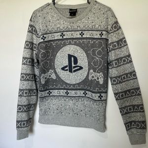 Playstation by Ripple Junction Gray/Black Crew Neck Sweater